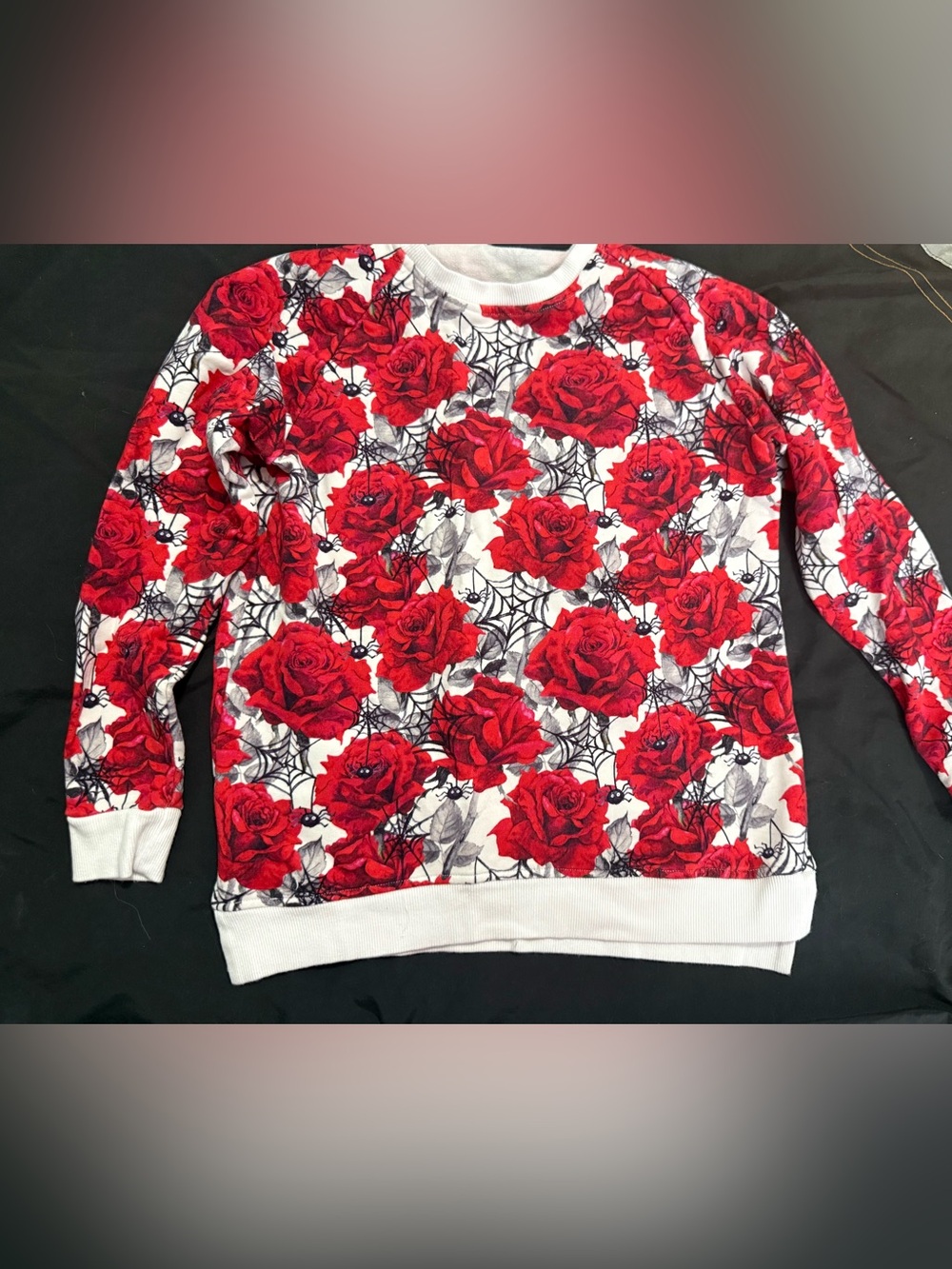 Kids Red Rose Print Crewneck Sweatshirt - Floral Long Sleeve Top